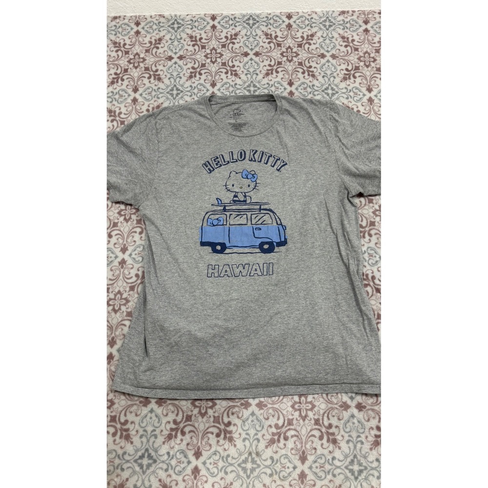 Sanrio Hello Kitty Hawaii Surf Van Graphic T-Shirt Gray Large L Short Sleeve
